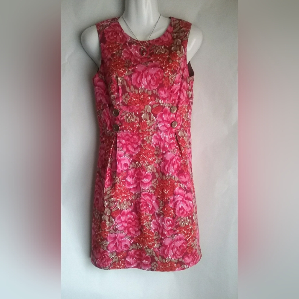 Cato Pink Floral Sleeveless Shift Dress with Button Detail